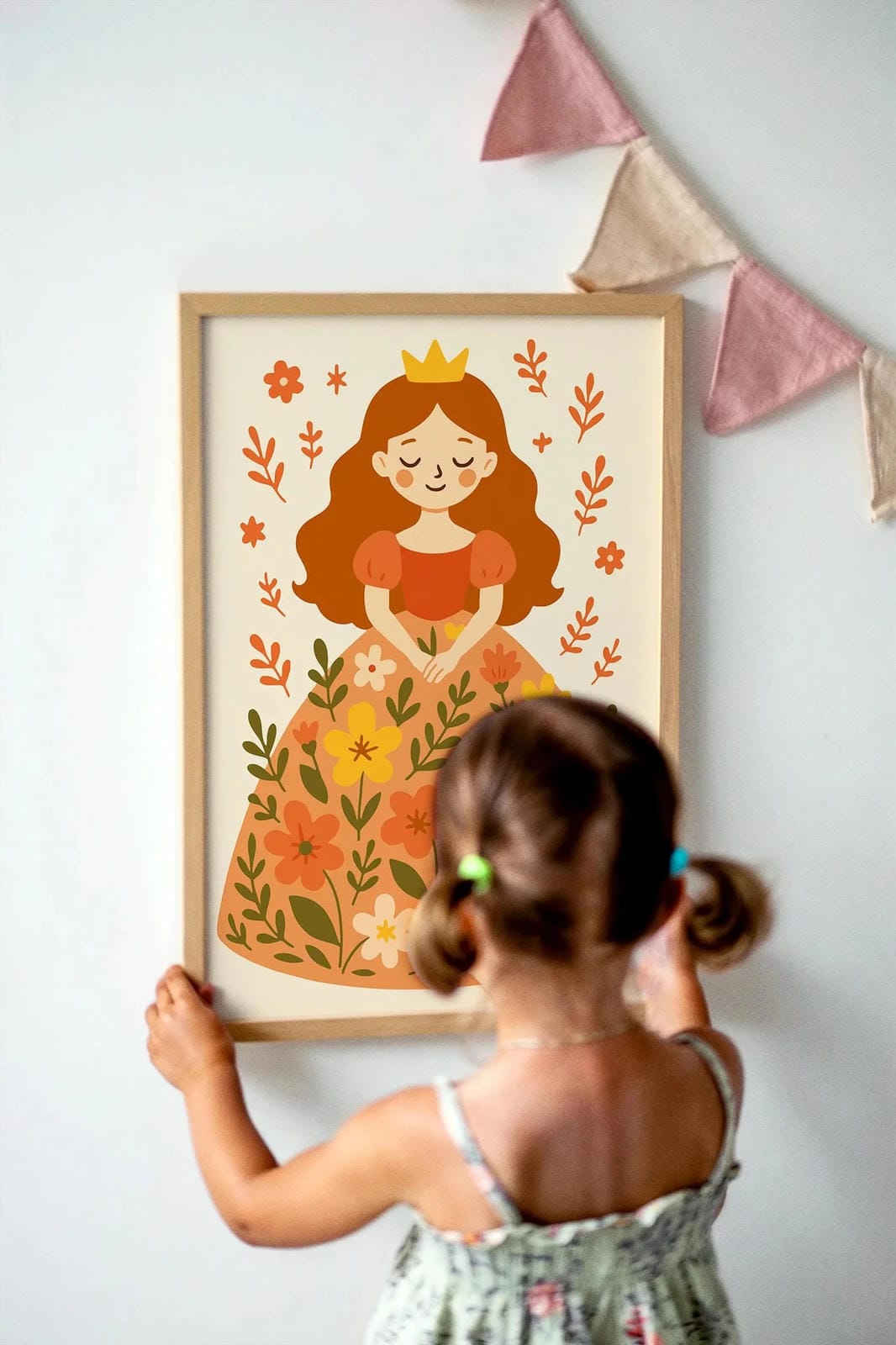 Redhead Princess in Flowers Wall Art – Girl Poster Print