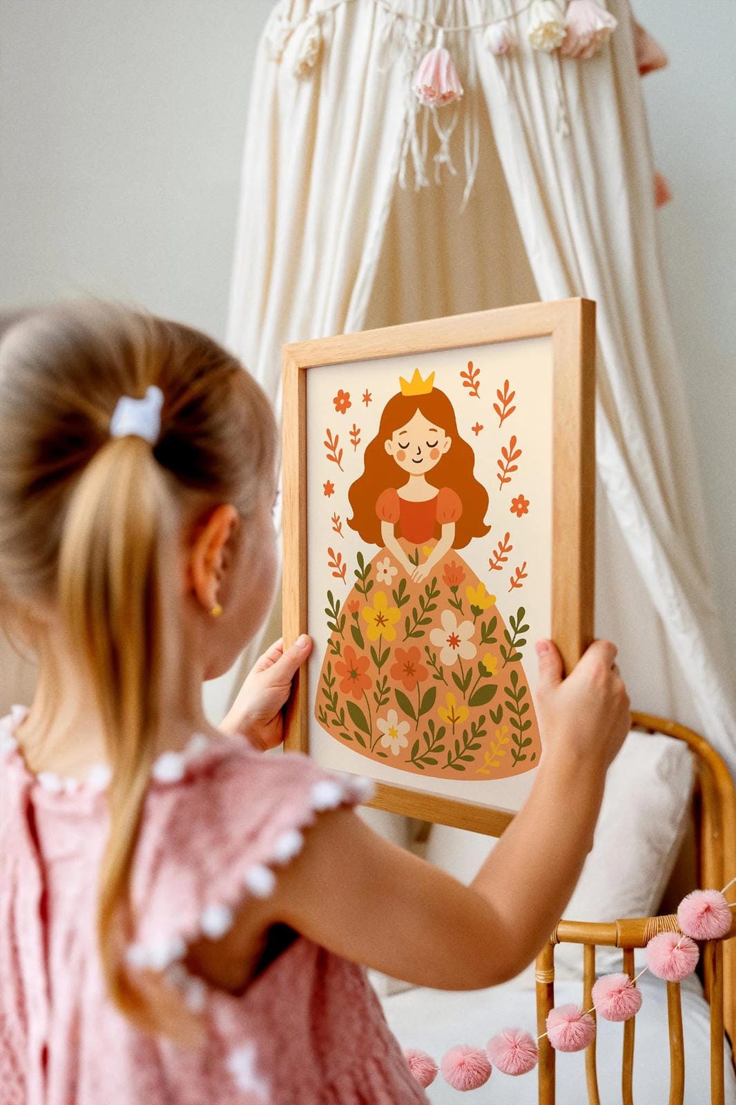 Redhead Princess in Flowers Wall Art – Girl Poster Print