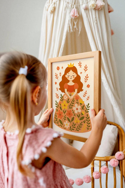 Redhead Princess in Flowers Wall Art – Girl Poster Print