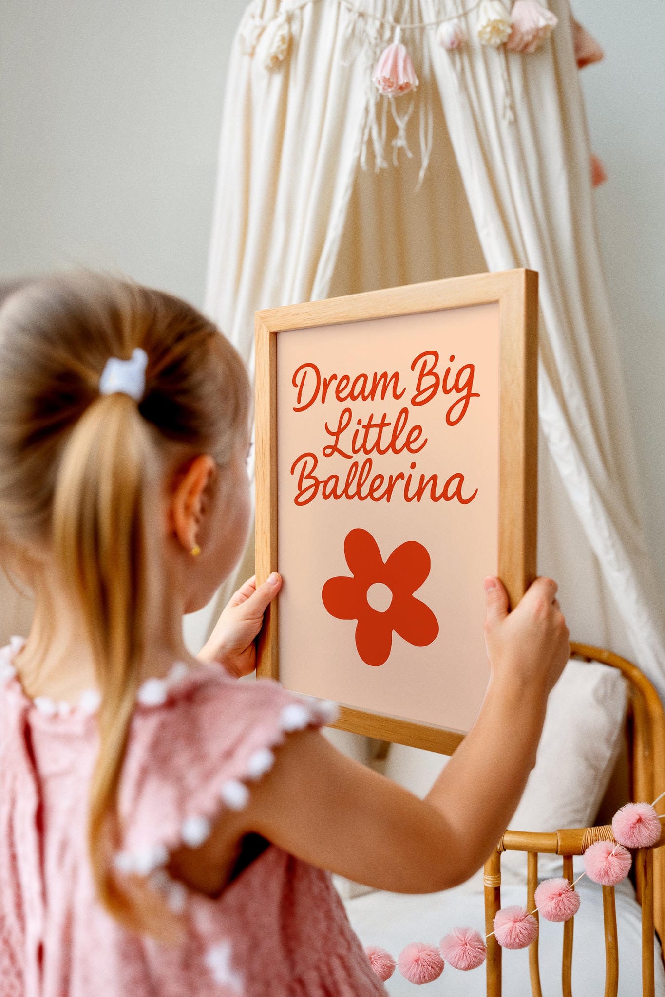 Dream Big Little Ballerina Quote – Red Flower Kids Room Poster