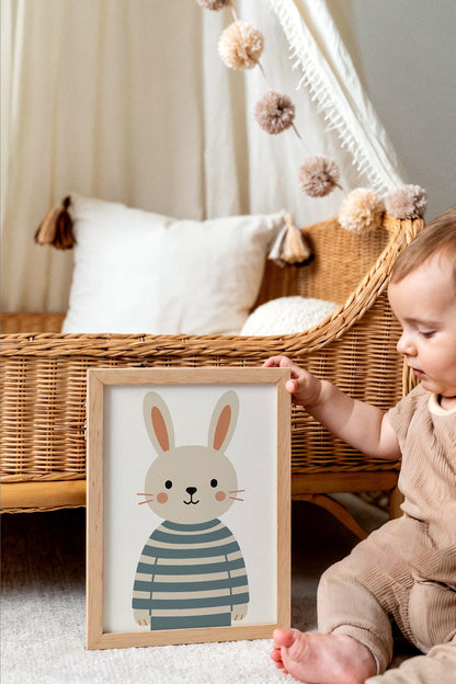 Cute Bunny in Striped Sweater Wall Art Poster