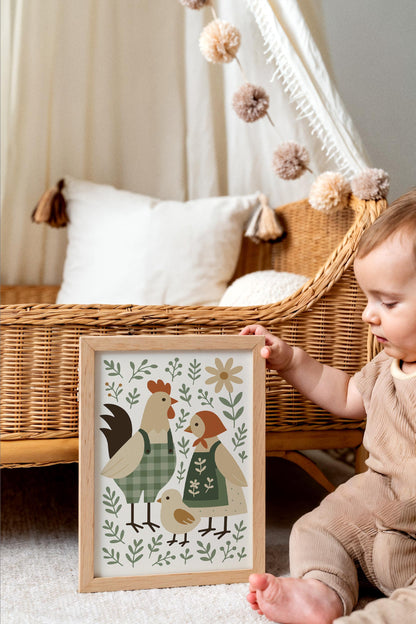 Chicken Family Poster – Farmhouse Animal Wall Art