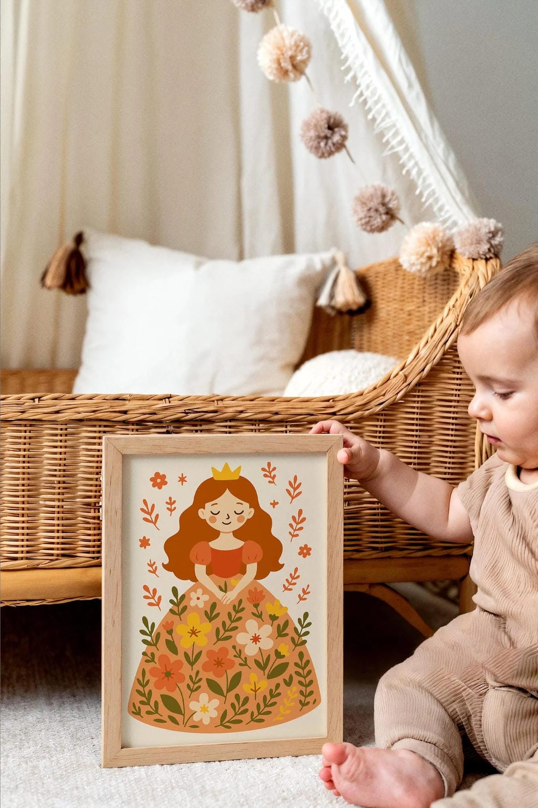 Redhead Princess in Flowers Wall Art – Girl Poster Print