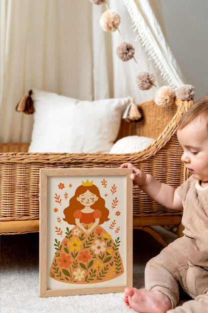 Redhead Princess in Flowers Wall Art – Girl Poster Print