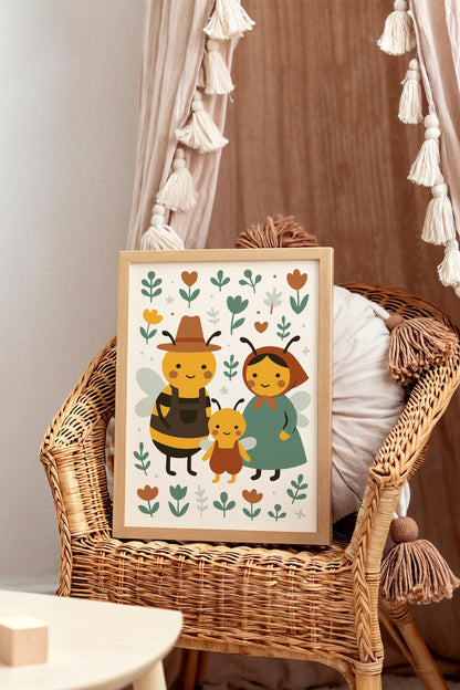 Bee Family Poster - Scandinavian Wall Art