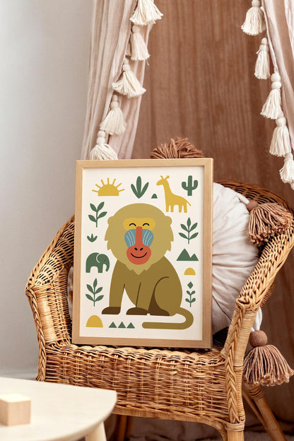 Mandrill Portrait Poster – Jungle Wildlife Wall Art