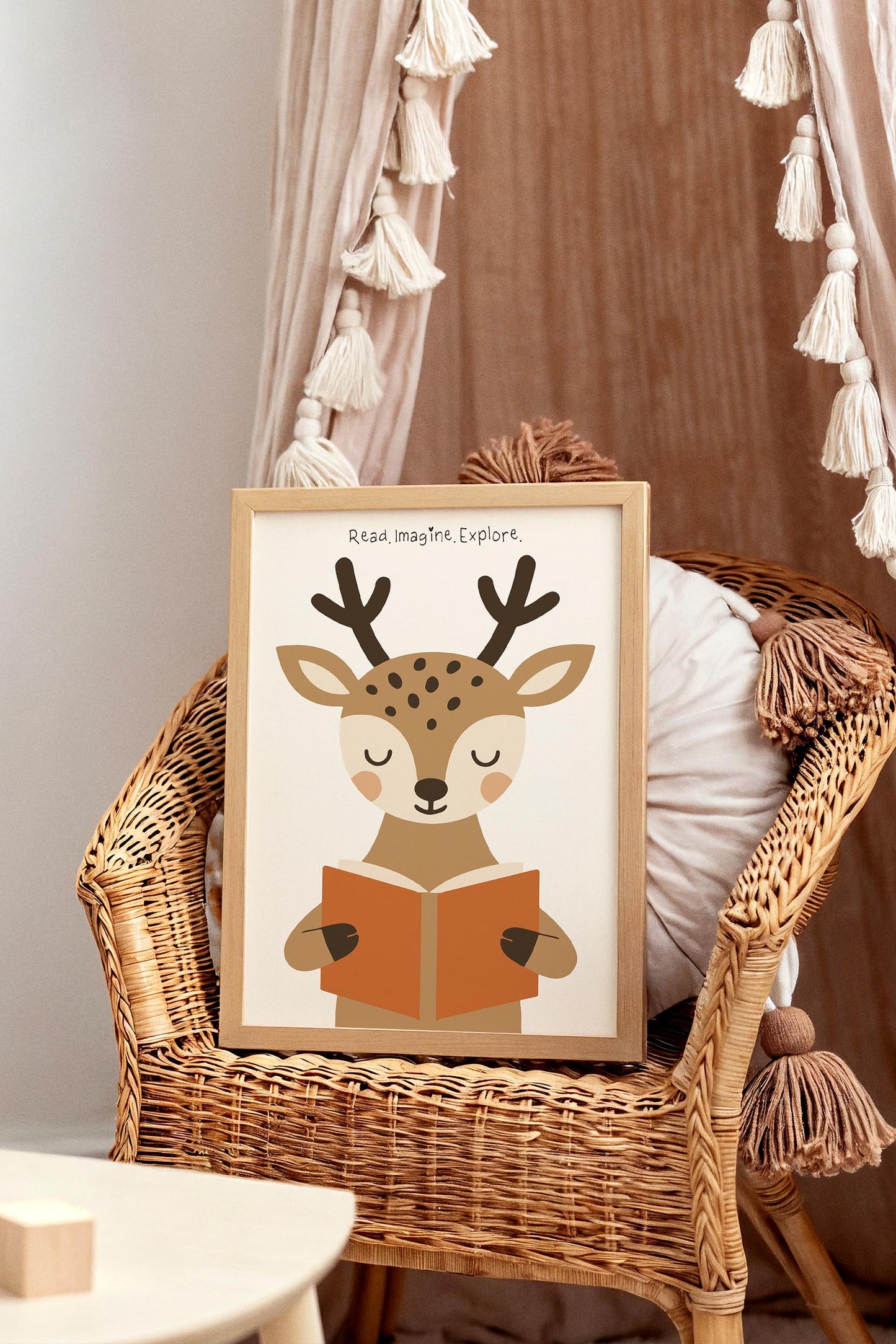 Reading Deer Print - Cute Kids Wall Art