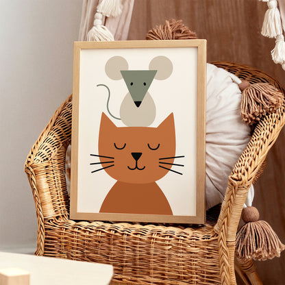 Funny Cat & Mouse Art Print – Scandinavian Kids Room Decor