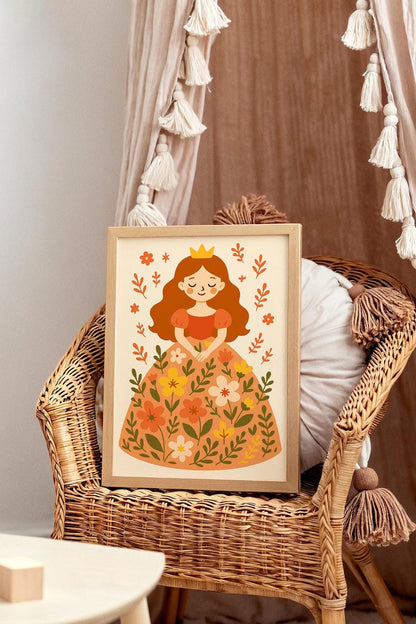 Redhead Princess in Flowers Wall Art – Girl Poster Print