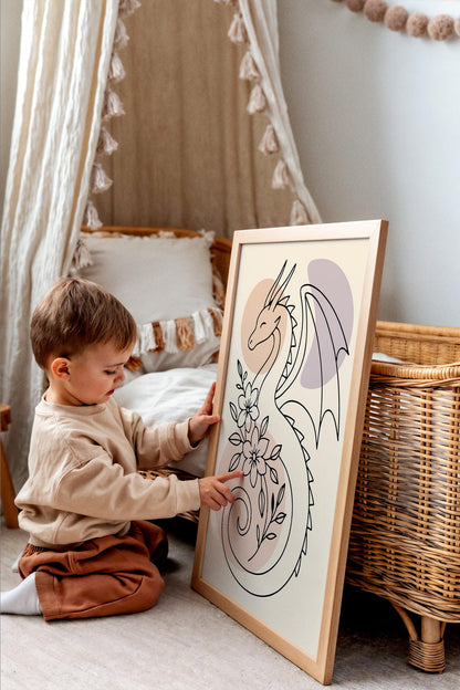 Line Art Dragon Poster - Kids Room Wall Art