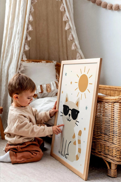 Funny Summer Cat Poster – Kids Room Wall Art Decor