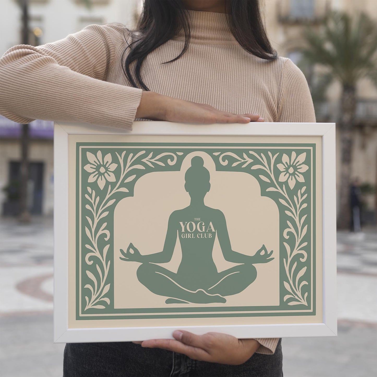 The Yoga Girl Club Poster - Sage Green Horizontal Wall Art Print