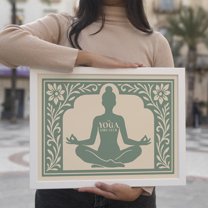 The Yoga Girl Club Poster - Sage Green Horizontal Wall Art Print