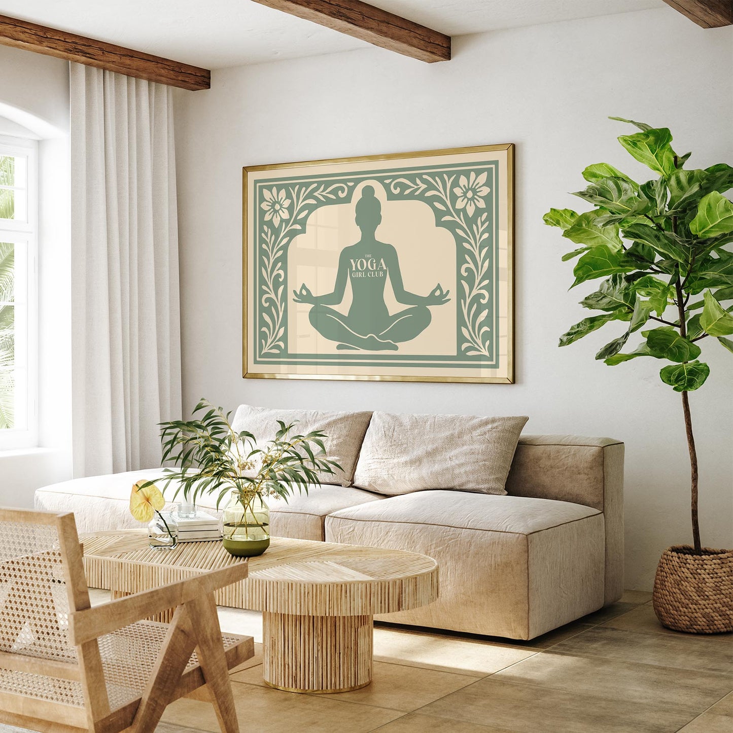The Yoga Girl Club Poster - Sage Green Horizontal Wall Art Print