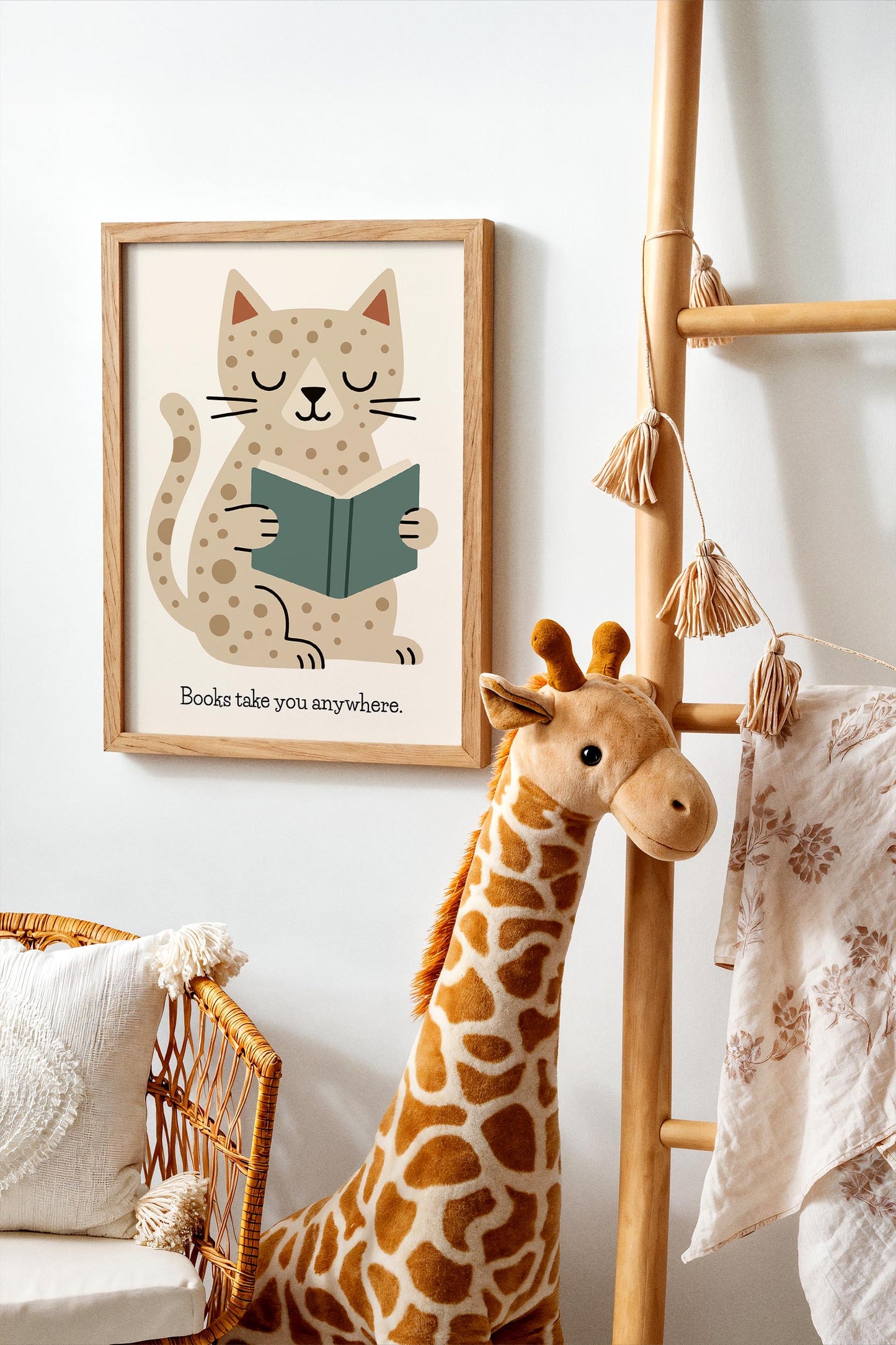 Reading Cat Print - Cute Kids Wall Art
