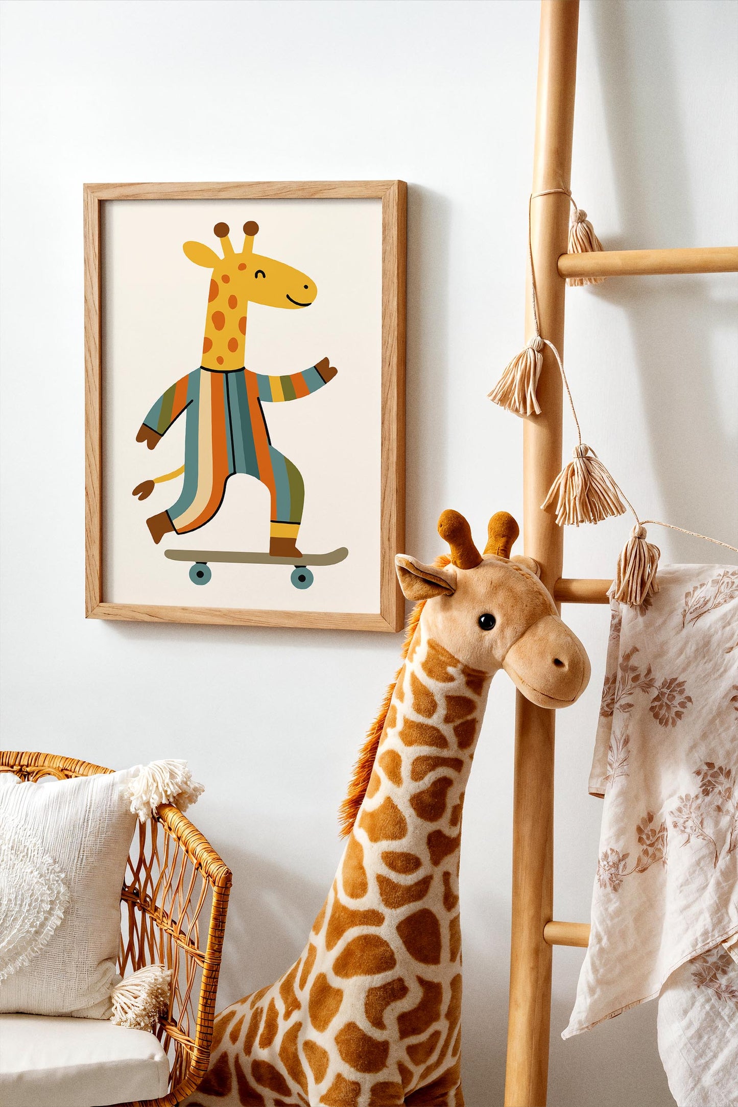 Whimsical Giraffe on Skateboard Poster - Kids Room Wall Art