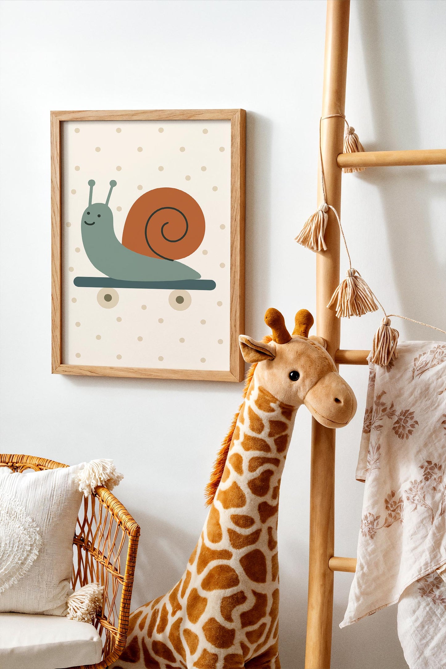 Skateboarding Snail Print - Scandinavian Kids Wall Art