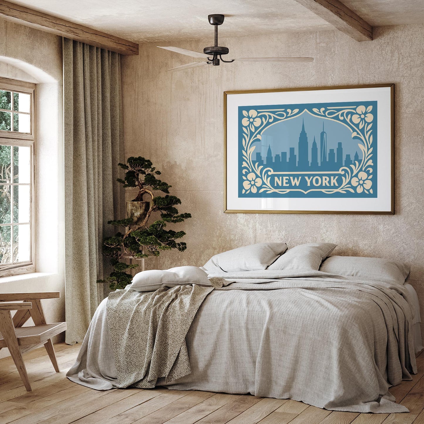 New York Icy Blue Print - Horizontal Wall Art