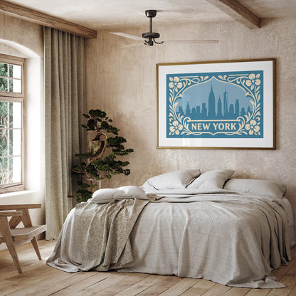 New York Icy Blue Print - Horizontal Wall Art