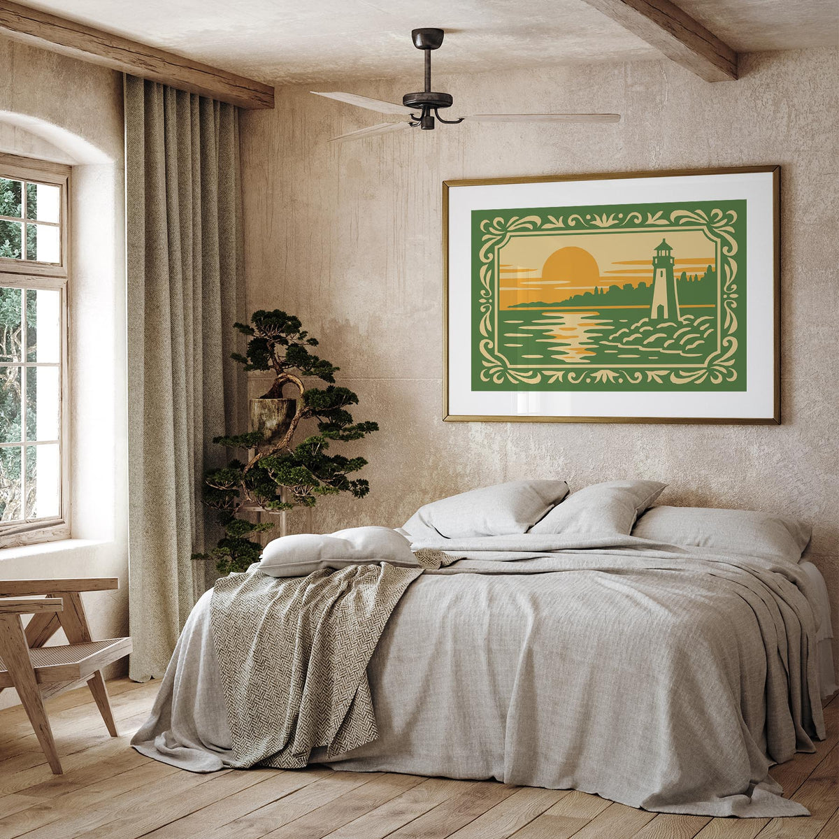 Lighthouse Sunset Seaside Landscape Art Poster
