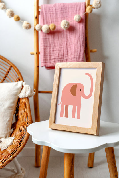 Pink  Elephant Poster - Scandinavian Animal Wall Art