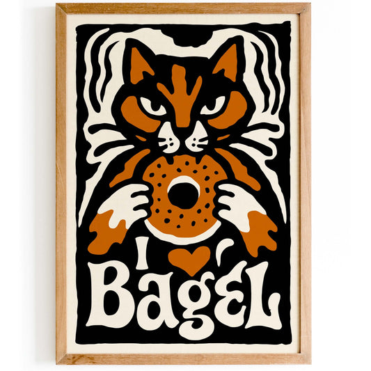 Bagel Cat Vintage Poster