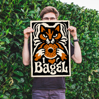 Bagel Cat Vintage Poster