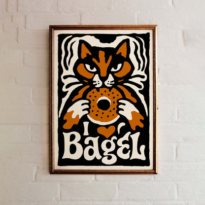 Bagel Cat Vintage Poster