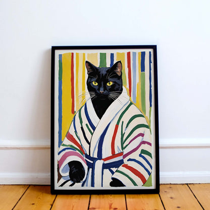 Black Cat Bathroom Portrait Print