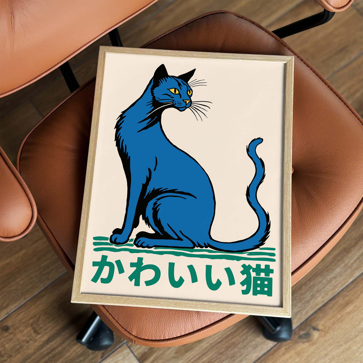 Blue Japanese Cat Print