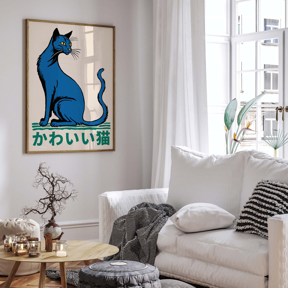 Blue Japanese Cat Print