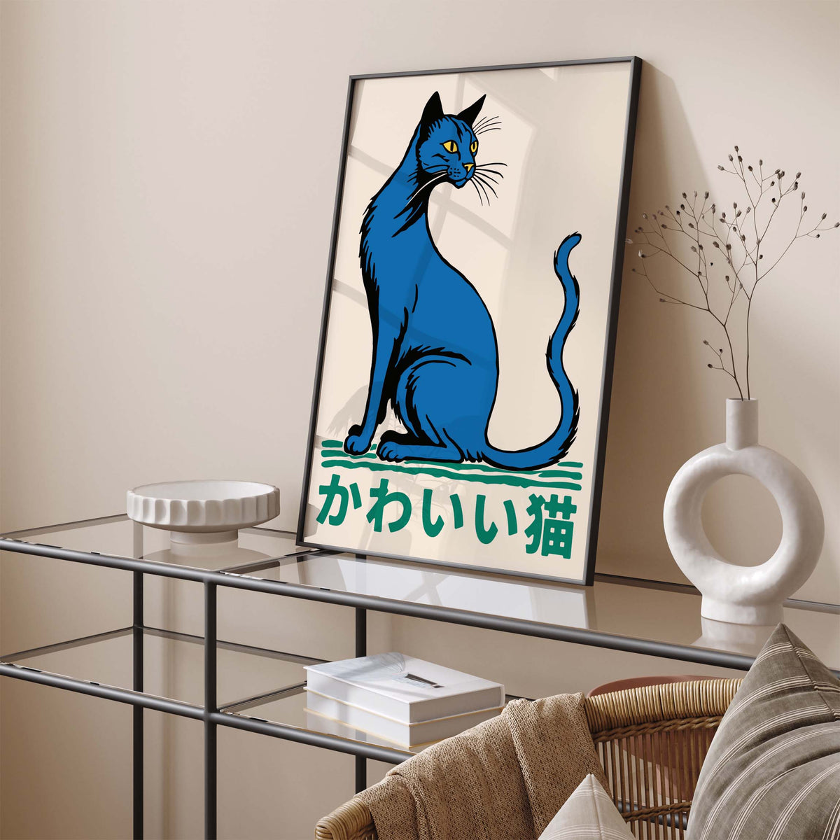 Blue Japanese Cat Print