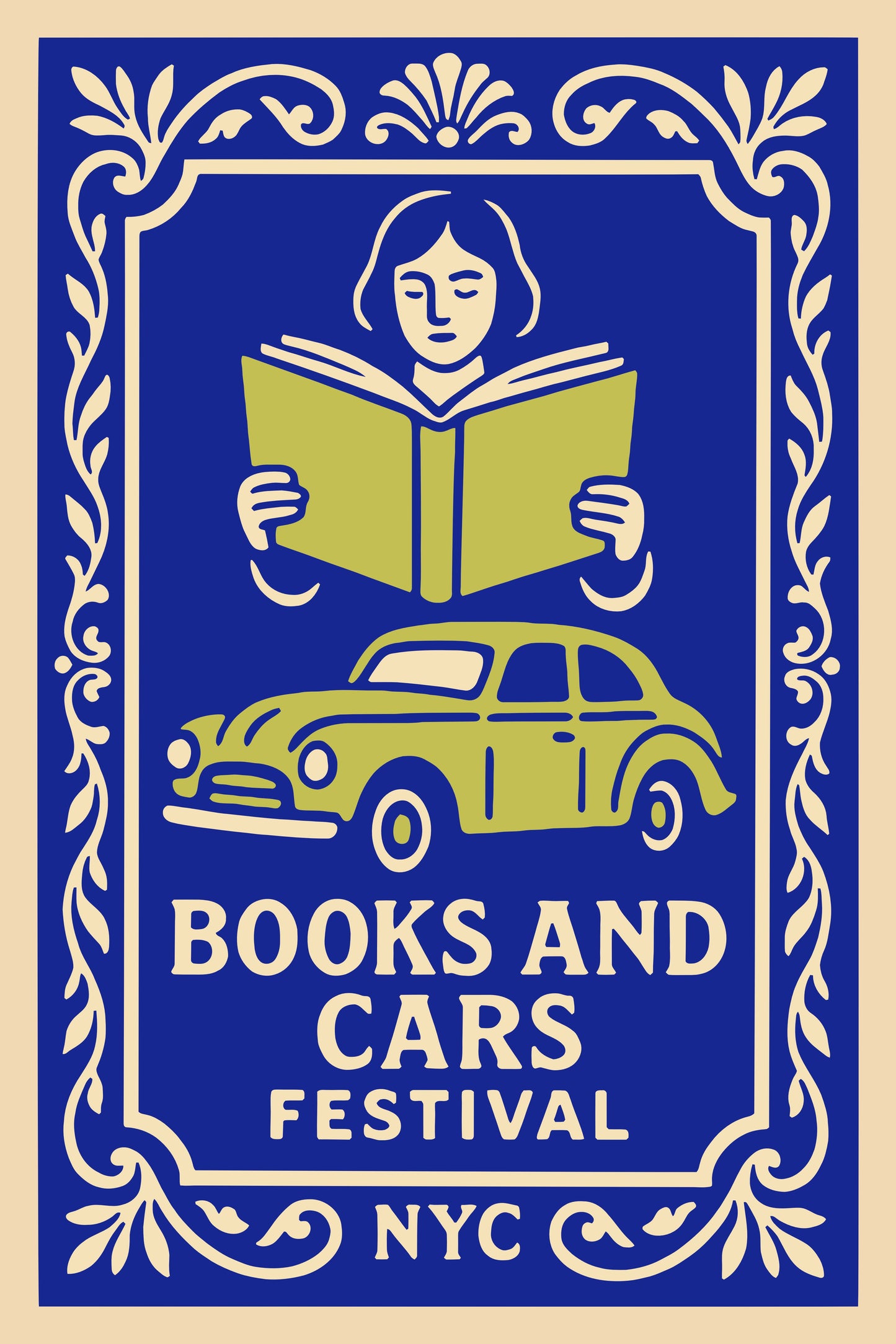 Books and Cars Festival Blue Poster
