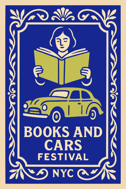 Books and Cars Festival Blue Poster