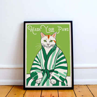 Cat Wash Your Paws Print