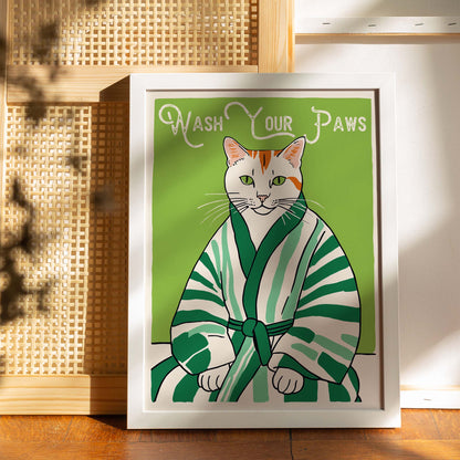 Cat Wash Your Paws Print