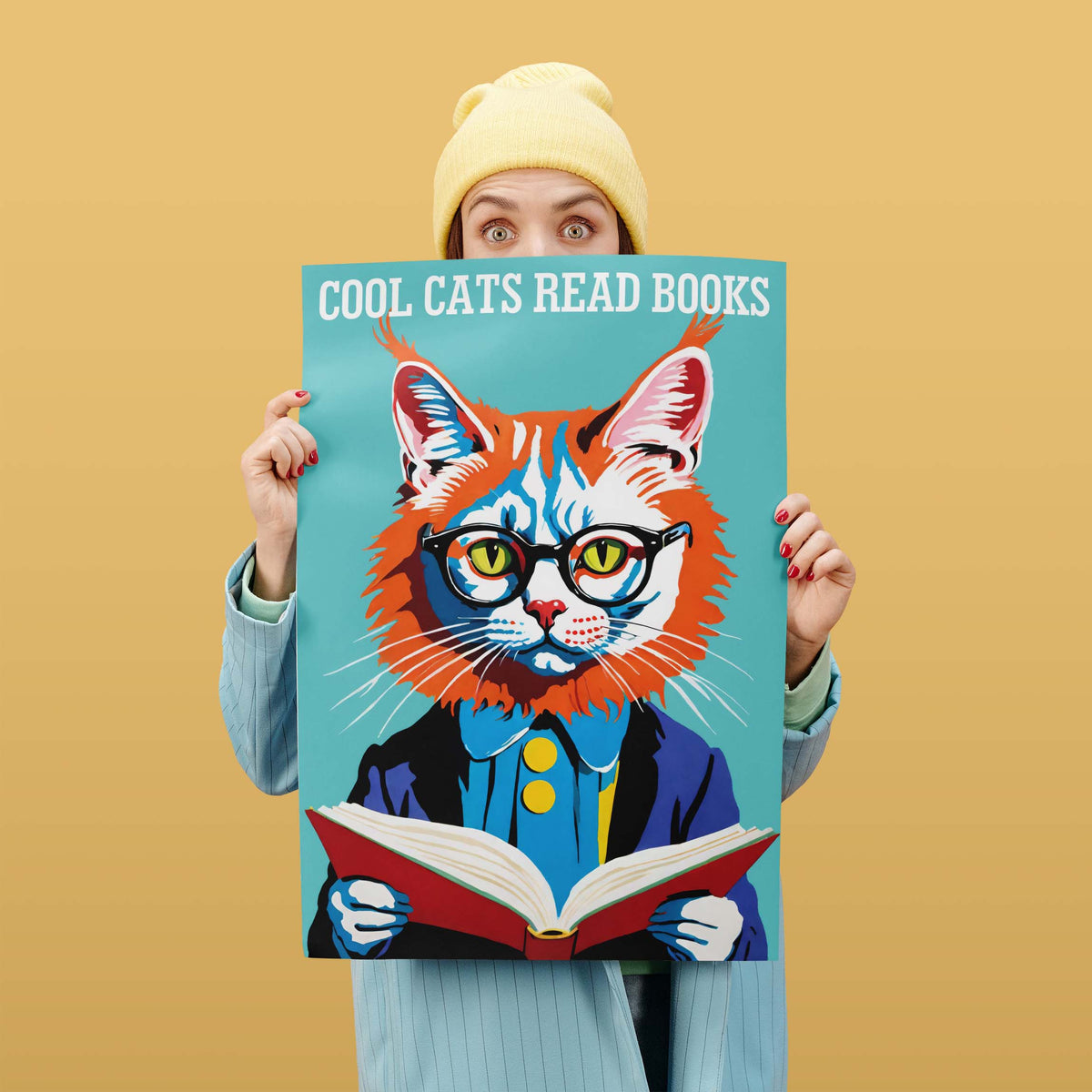 Cool Cats Reading Books Poster