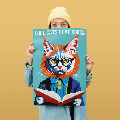 Cool Cats Reading Books Poster