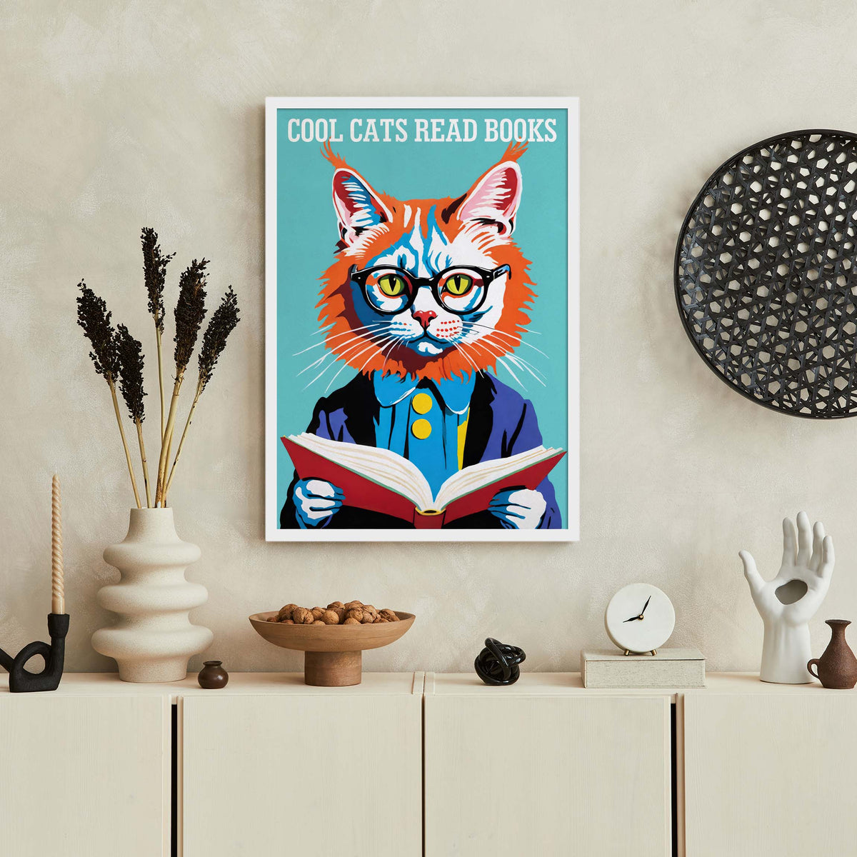 Cool Cats Reading Books Poster