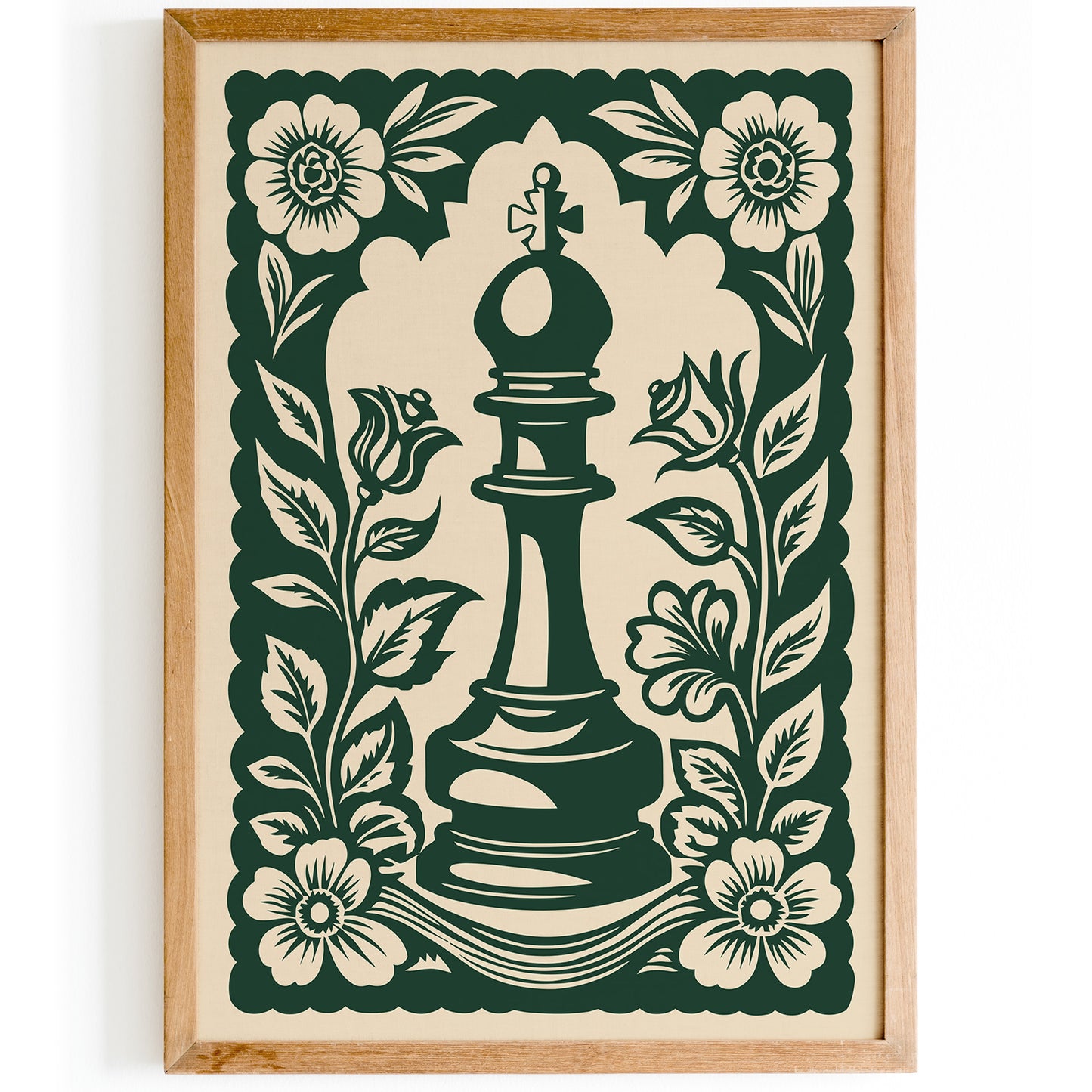 Green Linocut Chess Piece Poster