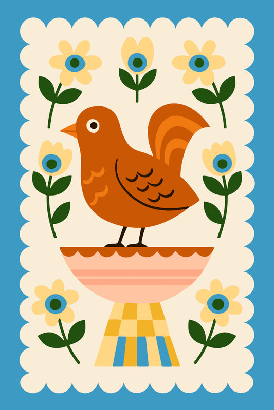 Cute Folk Bird Wall Art Print 2026