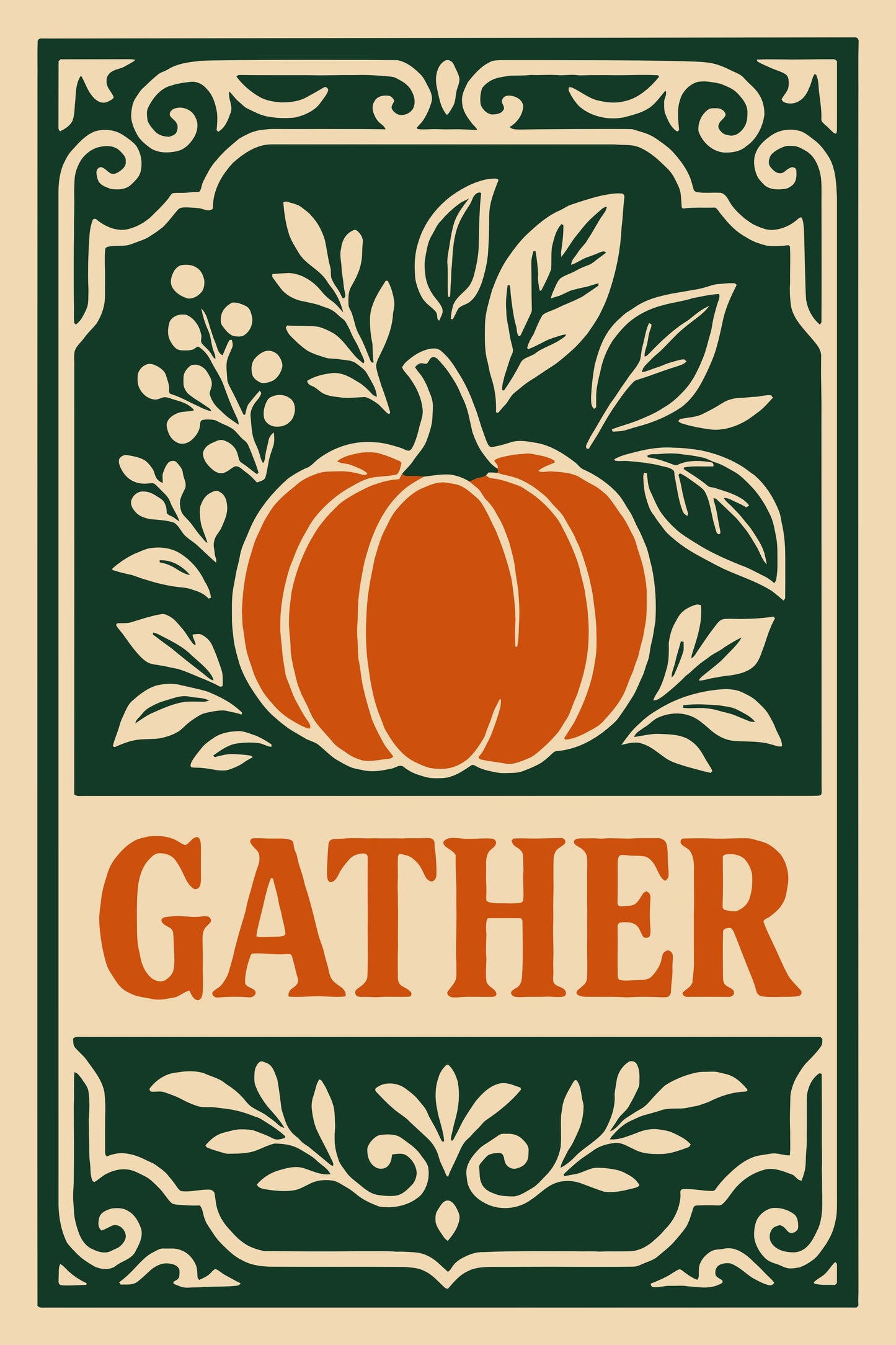 Gather Quote Art Print - Pumpkin Poster in Rococo Style