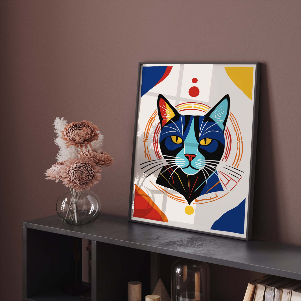 Geometric Cat Portrait Wall Art