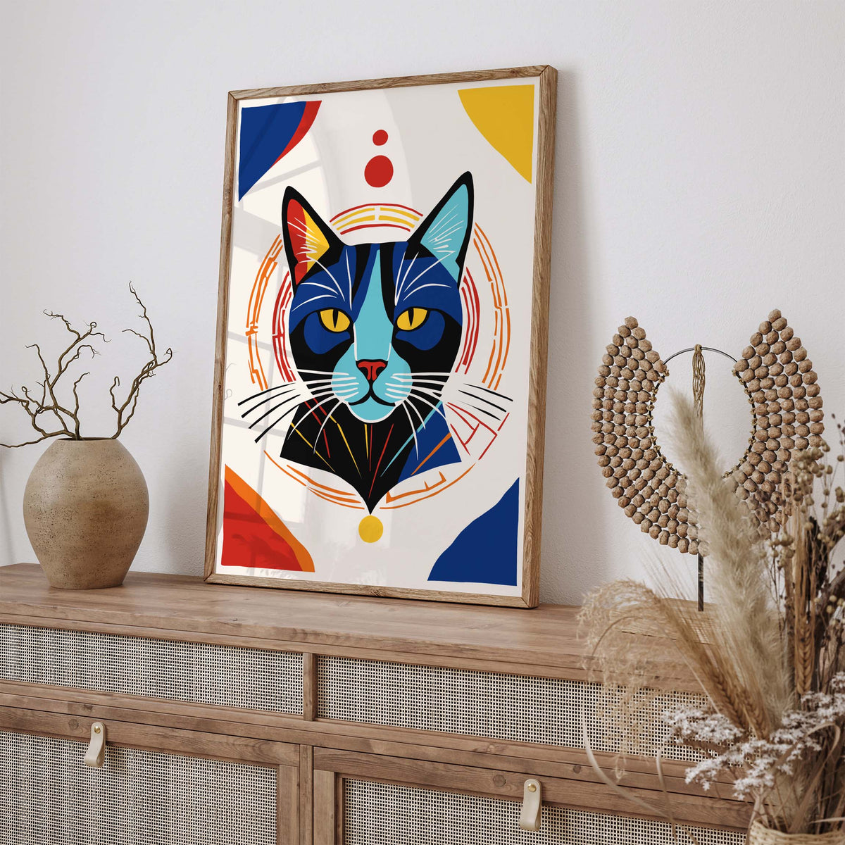 Geometric Cat Portrait Wall Art