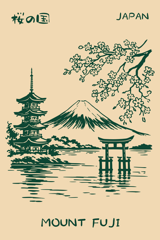 Mount Fuji Japan Green Landscape Poster