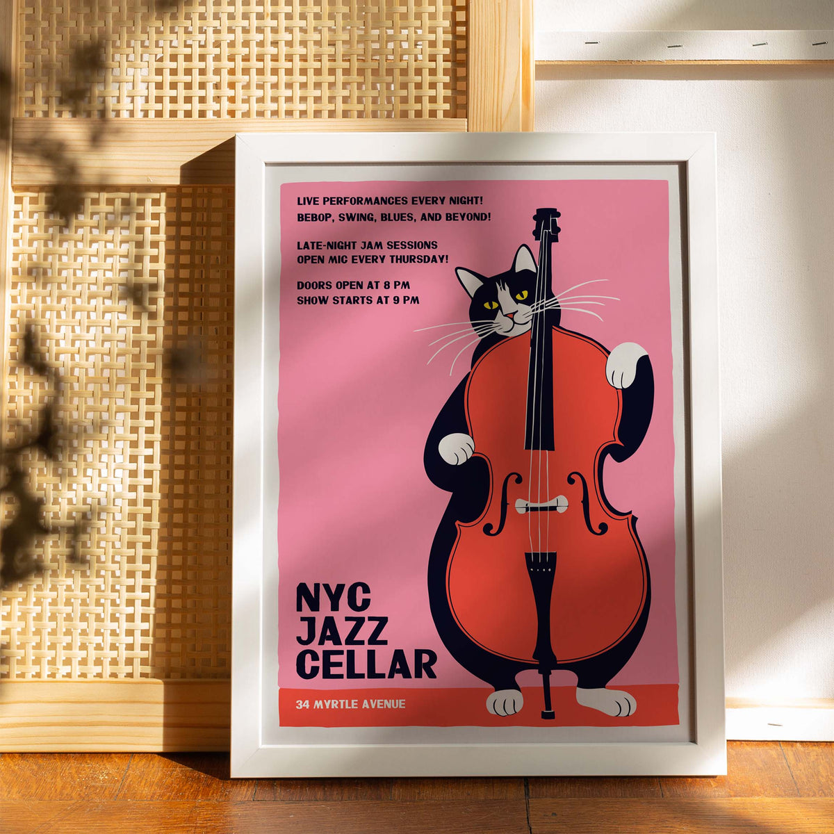 NYC Jazz Cellar Cat Print