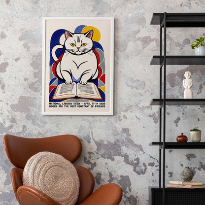 National Library Cat Book Poster