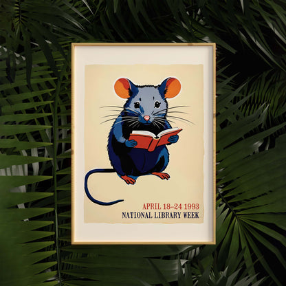 National Library Reading Mouse Poster