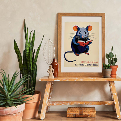 National Library Reading Mouse Poster