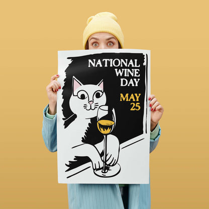 National Wine Day Cat Poster